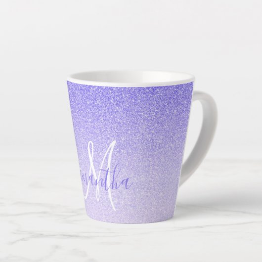 Moderne Paarse Glitter Sparkles Personated Name Latte Mok (Rechterhoek)