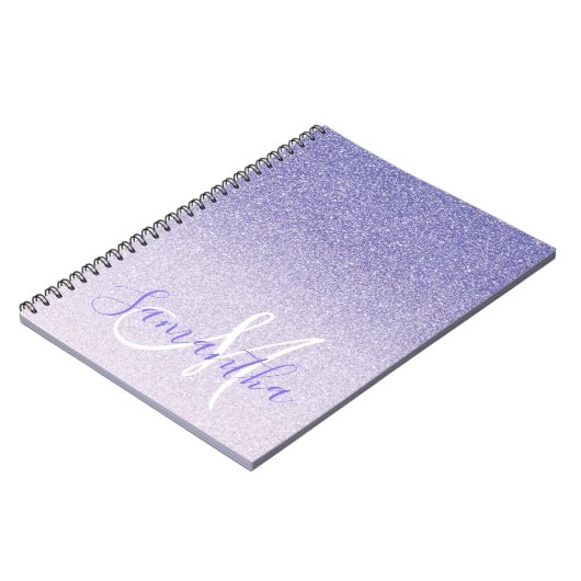 Moderne Paarse Glitter Sparkles Personated Name Notitieboek (Linkerzijde)