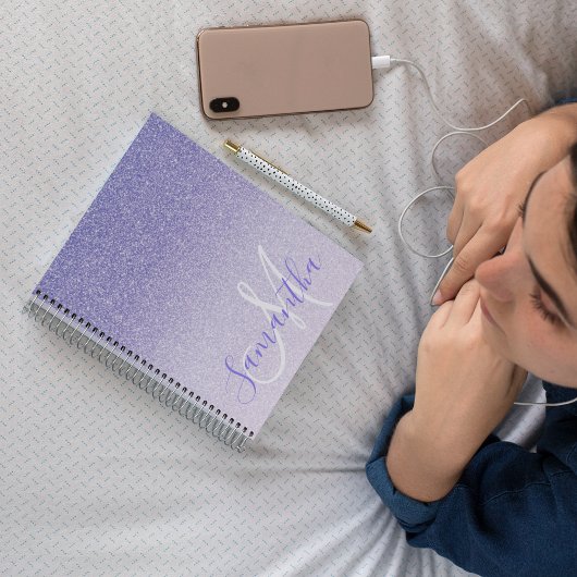 Moderne Paarse Glitter Sparkles Personated Name Notitieboek