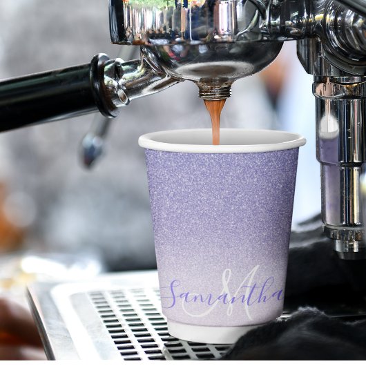 Moderne Paarse Glitter Sparkles Personated Name Papieren Bekers