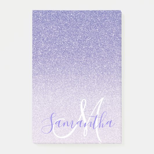 Moderne Paarse Glitter Sparkles Personated Name Post-it® Notes (Voorkant)