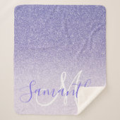Moderne Paarse Glitter Sparkles Personated Name Sherpa Deken (Voorkant)