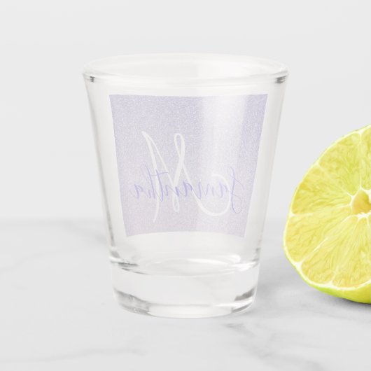 Moderne Paarse Glitter Sparkles Personated Name Shot Glas (Achterkant)