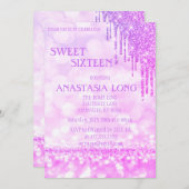 Moderne Paarse glitter Swer 16 Save The Date (Voorkant / Achterkant)