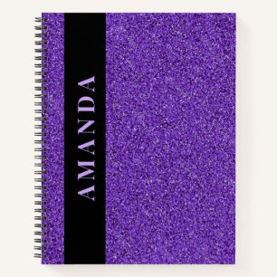 Moderne Paarse Glitter Verticale Naam Notitieboek