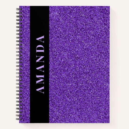 Moderne Paarse Glitter Verticale Naam Notitieboek (Voorkant)