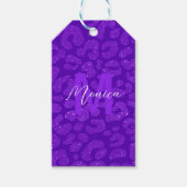 moderne paarse glitters monogram script naam cadeaulabel (Voorkant)