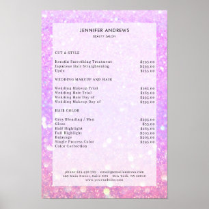 Moderne, paarse glittersalon prijstlijst Poster