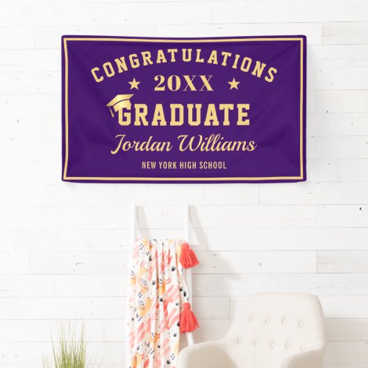 Moderne Paarse Golden 2024 Graduation Party Spandoek (Insitu)