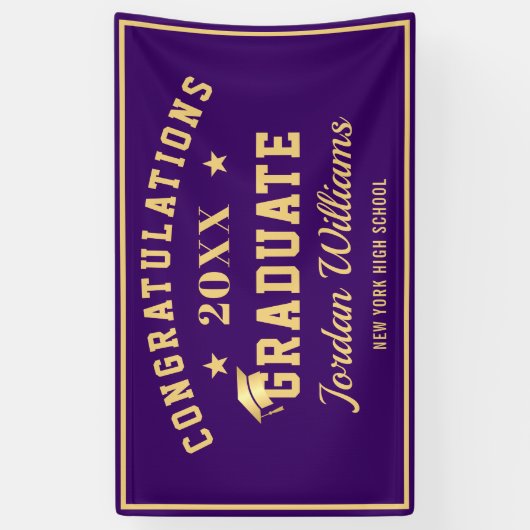 Moderne Paarse Golden 2024 Graduation Party Spandoek (Verticaal)