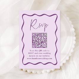 Moderne paarse golvende kader QR-code trouw-RSvp Informatiekaartje