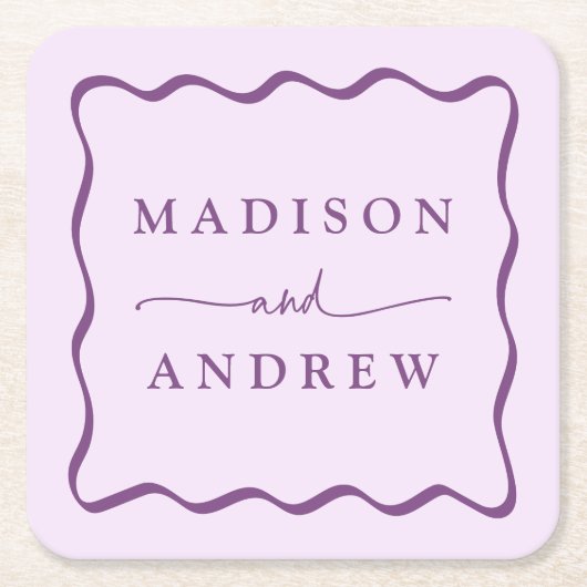 Moderne Paarse golvende Lijst bruiloft Kartonnen Onderzetters (Voorkant)