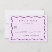 Moderne Paarse golvende Lijst bruiloft RSVP Kaartje (Voorkant)