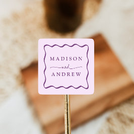 Moderne Paarse golvende Lijst bruiloft Vierkante Sticker