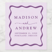 Moderne Paarse golvende Lijst bruiloft Wijn Etiket (Enkel label)