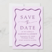 Moderne Paarse golvende Lijst foto bruiloft Save The Date (Voorkant)