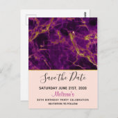 Moderne Paarse & Gouden Abstracte Marmeren Uitnodi Briefkaart (Voorkant / Achterkant)