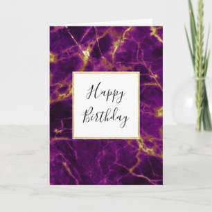 Moderne Paarse & Gouden Abstracte Marmeren Verjaar Kaart