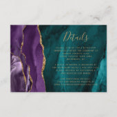 Moderne Paarse Gouden Agaat Blauwgroen Bruiloft De Informatiekaartje (Voorkant)
