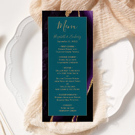 Moderne Paarse Gouden Agaat Blauwgroen Bruiloft Menu