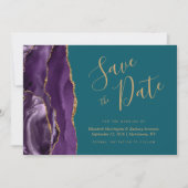 Moderne Paarse Gouden Agaat Blauwgroen Save the Da Save The Date (Voorkant)