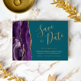 Moderne Paarse Gouden Agaat Blauwgroen Save the Da Save The Date