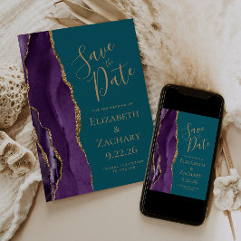 Moderne Paarse Gouden Agaat Blauwgroen Save the Da Save The Date
