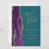Moderne Paarse Gouden Agaat Blauwgroen Save the Da Save The Date (Voorkant)