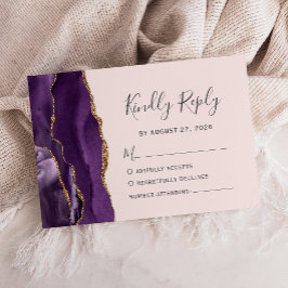 Moderne Paarse Gouden Agaat Blush Wedding RSVP Kaa