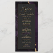 Moderne Paarse Gouden Agaat Donkere Huwelijk Menu (Voorkant)