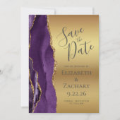 Moderne Paarse Gouden Agaat Glam Bewaar de Datum Save The Date (Voorkant)