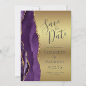 Moderne Paarse Gouden Agaat Glam Save the Date (Voorkant)