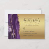 Moderne Paarse Gouden Agaat Glam Wedding RSVP Kaar (Voorkant)