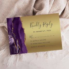 Moderne Paarse Gouden Agaat Glam Wedding RSVP Kaar