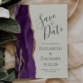 Moderne Paarse Gouden Agaat Ivoren Save the Date