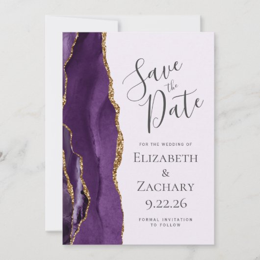 Moderne Paarse gouden agaat lavendel Bewaar de dat Save The Date (Voorkant)