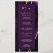 Moderne Paarse Gouden Agaat Pruim Bruiloft Menu (Voorkant)