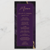 Moderne Paarse Gouden Agaat Pruim Bruiloft Menu (Voorkant)