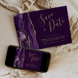 Moderne Paarse Gouden Agaat Pruim Save the Date Ka