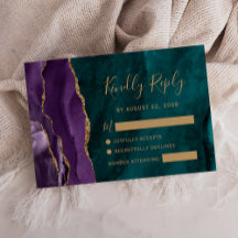 Moderne Paarse Gouden Agaat Teal Trouw RSVP Kaart