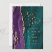 Moderne Paarse gouden Blauwgroen agaat Save the Da Save The Date (Voorkant)