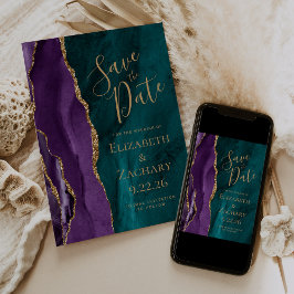 Moderne Paarse gouden Blauwgroen agaat Save the Da Save The Date