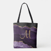Moderne Paarse Gouden Glitter Agaat Monogram Naam Tote Bag (Achterkant)