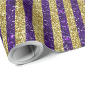 Moderne Paarse gouden glitterstrips Cadeaupapier (Rol Hoek)