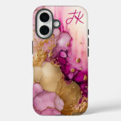 Moderne Paarse Gouden Marmer Monogram Gepersonalis Case-Mate iPhone Case (Achterkant)