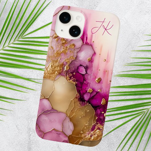Moderne Paarse Gouden Marmer Monogram Gepersonalis Case-Mate iPhone Case