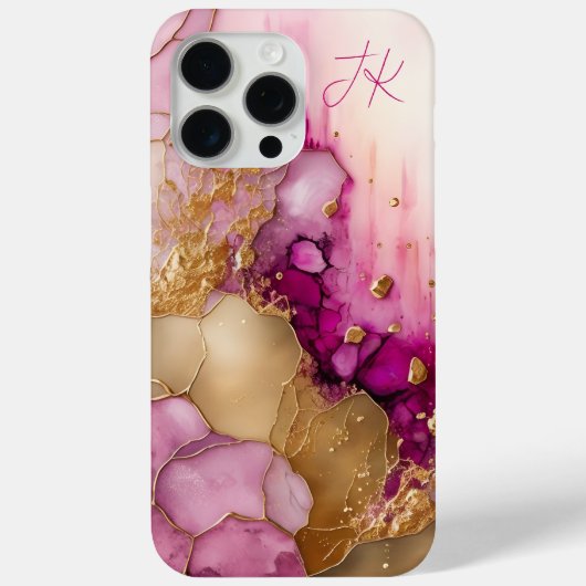 Moderne Paarse Gouden Marmer Monogram Gepersonalis Case-Mate iPhone Case (Achterkant)