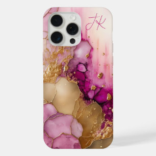 Moderne Paarse Gouden Marmer Monogram Gepersonalis iPhone 15 Pro Max Case