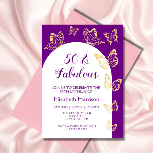 Moderne Paarse gouden vlinder Fabulous Birthday Kaart