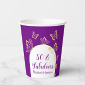 Moderne Paarse gouden vlinders Fabulous Birthday Papieren Bekers (Achterkant)